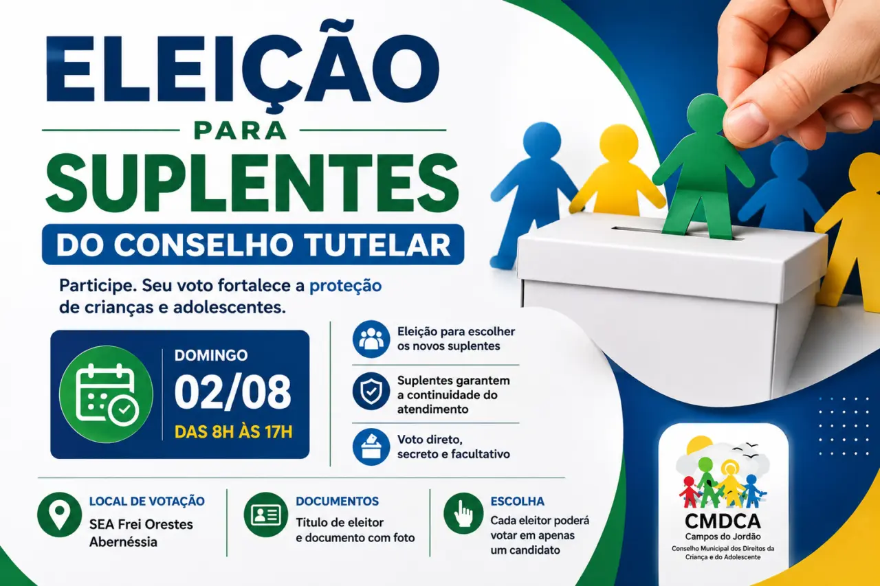 Eleição para suplentes do Conselho Tutelar termina às 17h deste domingo em Campos do Jordão