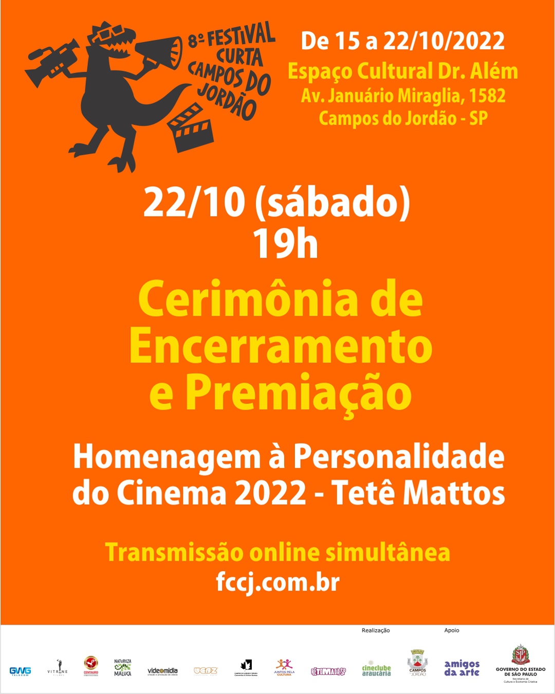 Festival Curta Campos do Jordão faz homenagem a Tetê Mattos como Personalidade do Cinema 2022 na cerimônia de premiação