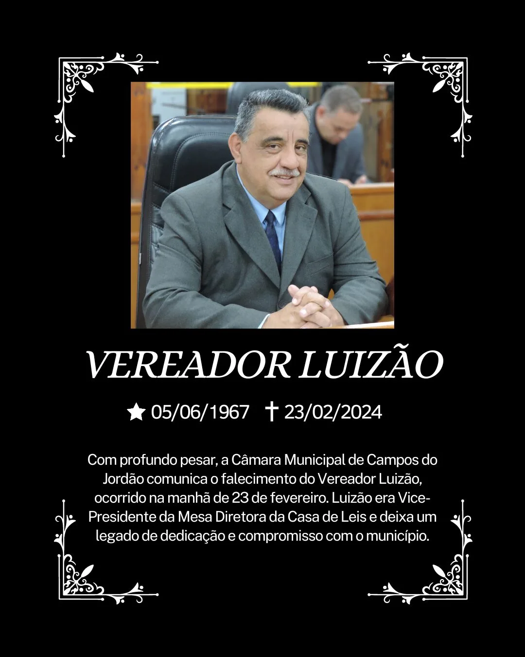 Câmara Municipal de Campos do Jordão Emite Nota de Pesar: Vereador Luizão