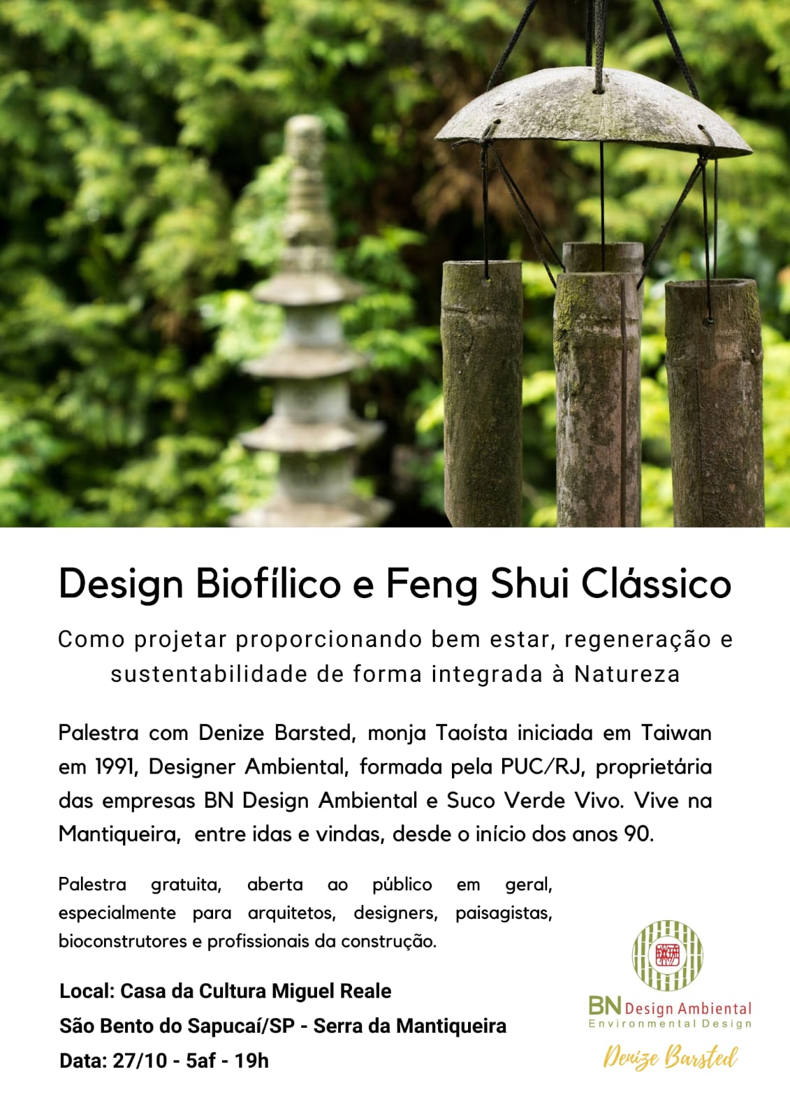 Palestra de Design Biofílico e Feng Shui Clássico acontece em São Bento do Sapucaí