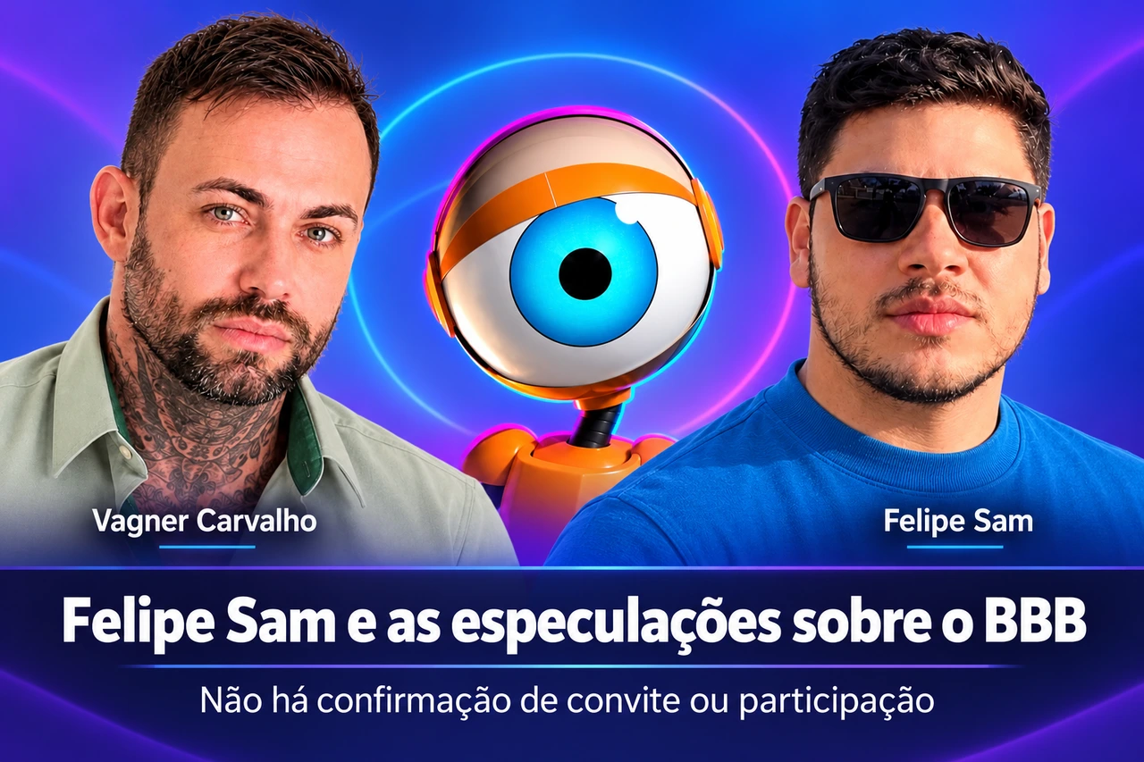 Montagem editorial com Vagner Carvalho, Felipe Sam e elemento gráfico do BBB