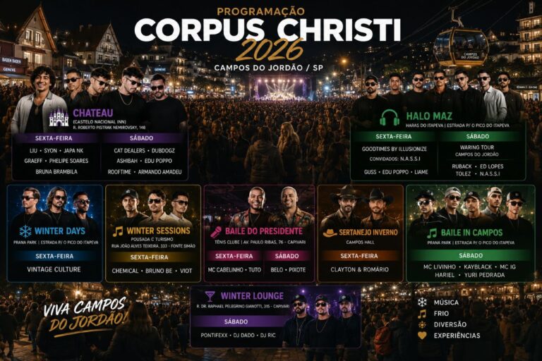 Campos do Jordão vive maratona de shows no Corpus Christi 2026 e mantém programação intensa até domingo