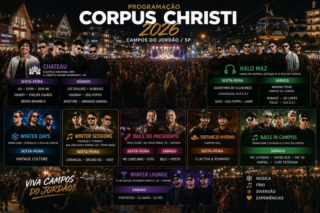 Campos do Jordão vive maratona de shows no Corpus Christi 2026 e mantém programação intensa até domingo