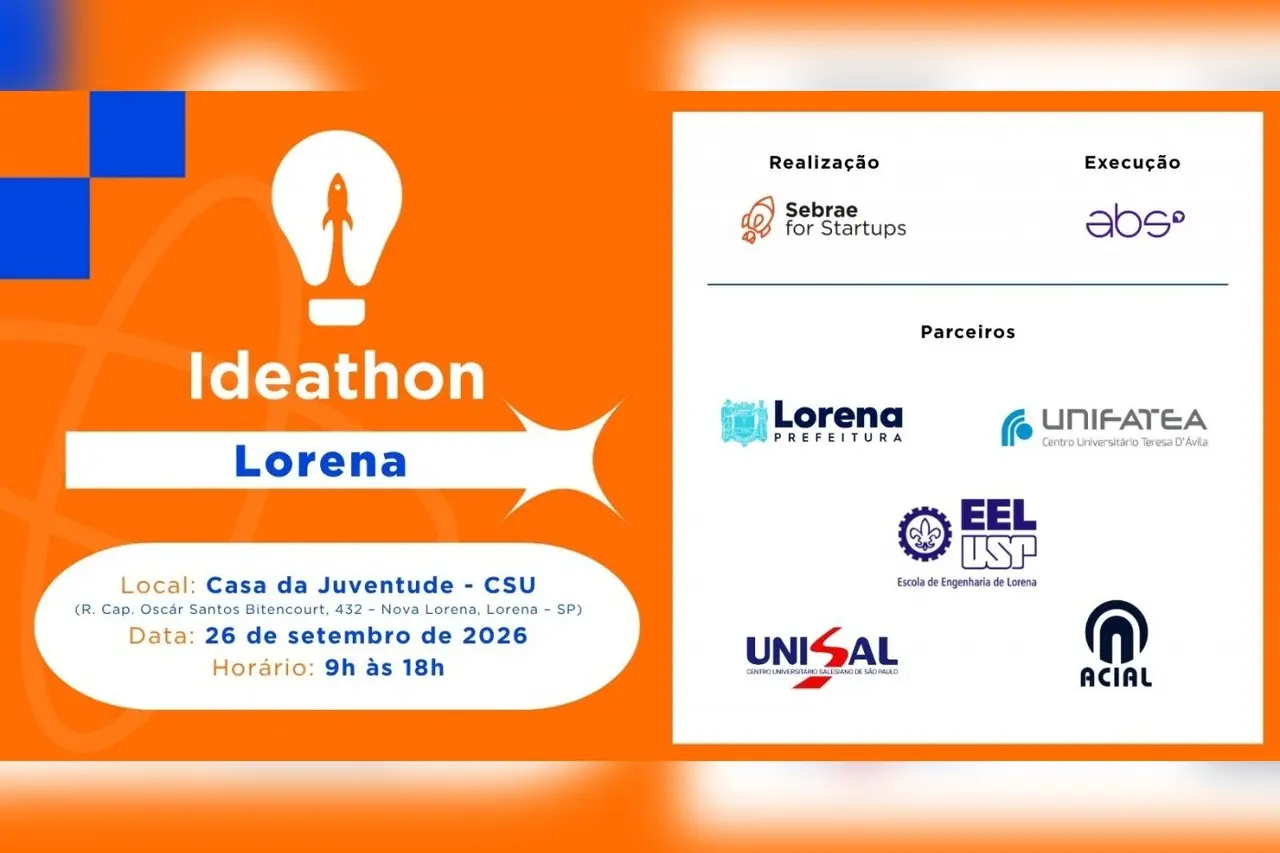 Arte oficial do Ideathon Lorena, realizado pelo Sebrae for Startups e parceiros