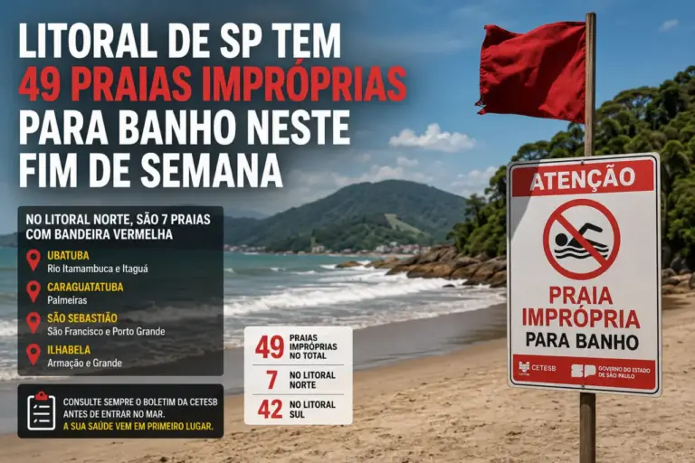 Sete praias do Litoral Norte estão impróprias para banho neste fim de semana, aponta levantamento da Cetesb