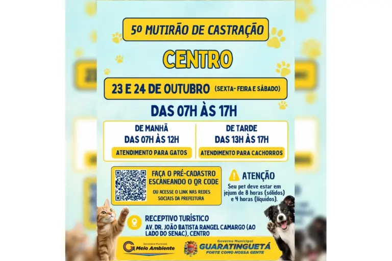 Guaratinguetá abre pré-cadastro para mutirão de castração no Centro