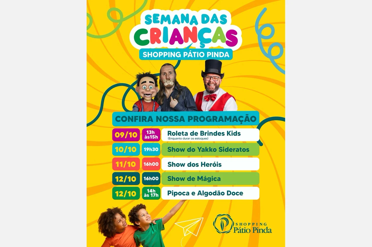 Programação infantil do Shopping Pátio Pinda